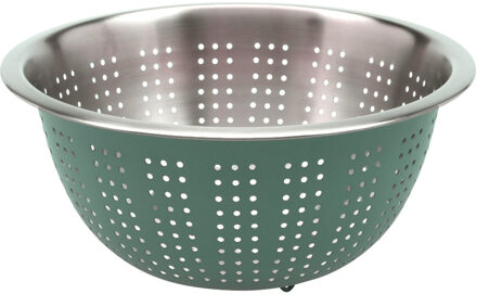 Excellent Houseware RVS keuken vergiet/zeef - afgieten etenswaren - groen - 24 x 11 cm