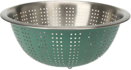 Excellent Houseware RVS keuken vergiet/zeef - afgieten etenswaren - groen - 27 x 12.5 cm