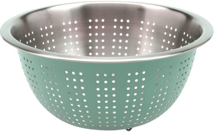 Excellent Houseware RVS keuken vergiet/zeef - afgieten etenswaren - mintgroen - 24 x 11 cm