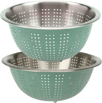 Excellent Houseware RVS keuken vergiet/zeef - mintgroen - 27 x 12.5 cm incl. 24 x 11 cm