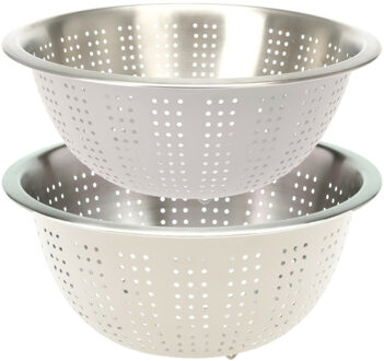 Excellent Houseware RVS keuken vergiet/zeef - set met 2 formaten - creme wit - Diameter 24 en 27 cm - Vergieten