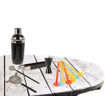 Excellent Houseware RVS zwart barset / cocktailset met cocktailshaker met stampers