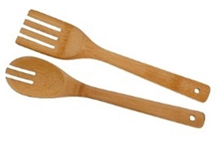Excellent Houseware saladebestek bamboe 2 delig bruin