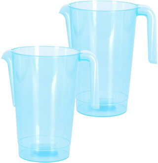 Excellent Houseware Schenkkan/waterkan - 2x - blauw - 1500 ML - kunststof - 20 x 18 x 20,5 cm