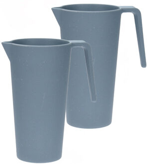 Excellent Houseware Schenkkan/waterkan - 2x - blauw - 1500 ML - melamine - D10 x H21 cm