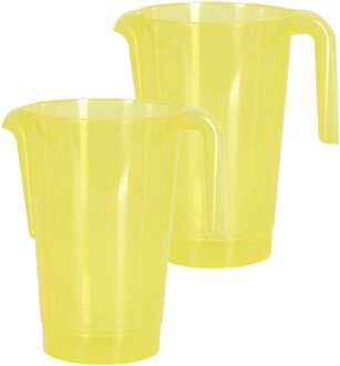 Excellent Houseware Schenkkan/waterkan - 2x - geel - 1500 ML - kunststof - 20 x 18 x 20,5 cm