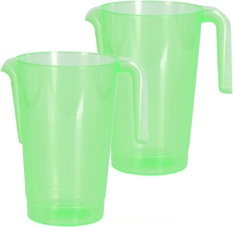 Excellent Houseware Schenkkan/waterkan - 2x - groen - 1500 ML - kunststof - 20 x 18 x 20,5 cm