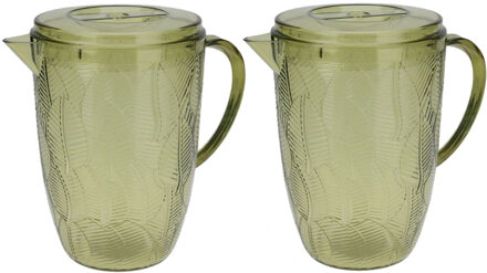 Excellent Houseware Schenkkan/waterkan - 2x - groen - 2500 ML - kunststof - D14 x H21 cm