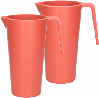 Excellent Houseware Schenkkan/waterkan - 2x - rood - 1500 ML - melamine - D10 x H21 cm