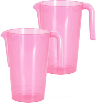 Excellent Houseware Schenkkan/waterkan - 2x - roze - 1500 ML - kunststof - 20 x 18 x 20,5 cm