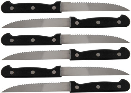 Excellent Houseware scherpe Steakmessen - 18x stuks - RVS - 21,5 cm - bestek - zwart/zilver