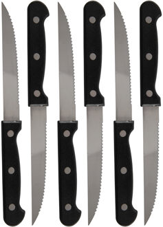 Excellent Houseware scherpe Steakmessen - 24x stuks - RVS - 21,5 cm - bestek - zwart/zilver