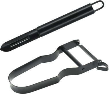 Excellent Houseware Schil/aardappelschilmes/dunschiller - set van 2 - zwart - RVS - 20 en 11 cm