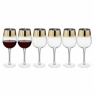 Excellent Houseware Secret de Gourmet Wijnglas Gold - 6x - 380ml - glas - transparant/goud