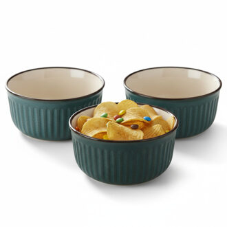 Excellent Houseware Serveer/chips schaaltje Striped - 8x - blauw - 14 x 7 cm - keramiek - kommetjes - 500 ml