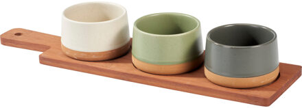 Excellent Houseware Serveerplank bamboe - met 3x luxe schaaltjes - 40 x 10 cm - tapas en saus schaal