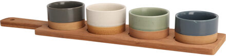 Excellent Houseware Serveerplank bamboe - met 4x luxe schaaltjes - 40 x 10 cm - tapas en saus schaal