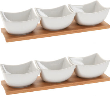 Excellent Houseware Serveerplank/borrelplank hapjes/saus/tapas - 2x - porselein - wit
