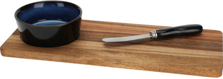 Excellent Houseware Serveerplank/borrelplank hapjes/saus/tapas - keramiek - blauw - incl. mesje - Serveerplanken