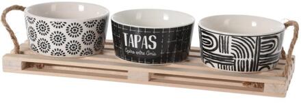 Excellent Houseware Serveerplank - hout - 23 x 9 cm - met 3x porselein saus schaaltjes - Serveerplanken Multikleur