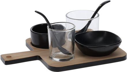 Excellent Houseware Serveerplank met 4 schaaltjes - 2 lepeltjes - glas - porselein - Serveerplanken Multikleur