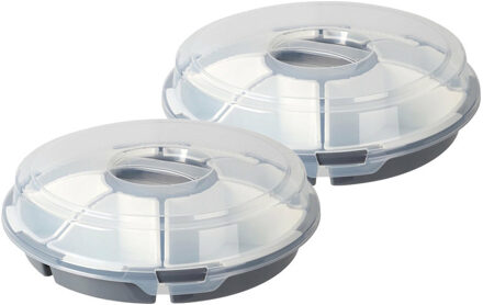 Excellent Houseware Serveerschaal - 2x - grijs - vakverdeling en deksel - kunststof - 33 x 9 cm