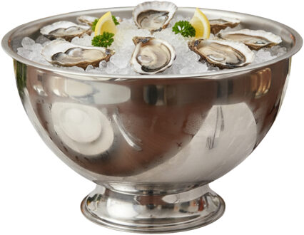Excellent Houseware Serveerschaal - oesters/zeevruchten - op voet - zilver - rvs - 30 x 19 cm