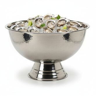 Excellent Houseware Serveerschaal - oesters/zeevruchten - op voet - zilver - rvs - 40 x 24 cm