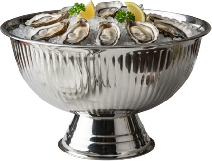 Excellent Houseware Serveerschaal - oesters/zeevruchten - op voet - zilver - rvs - 40 x 24 cm