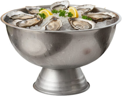 Excellent Houseware Serveerschaal - oesters/zeevruchten - op voet - zilver - rvs - 40 x 24 cm