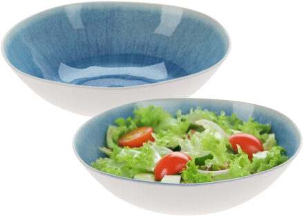 Excellent Houseware Serveerschaal/saladeschaal - 2x - D30 x H9 cm - kunststof - blauw - rond