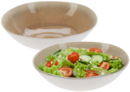 Excellent Houseware Serveerschaal/saladeschaal - 2x - D30 x H9 cm - kunststof - bruin - rond