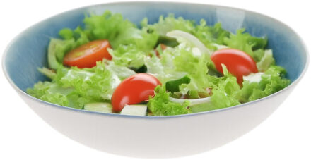 Excellent Houseware Serveerschaal/saladeschaal - D30 x H9 cm - kunststof - blauw - rond