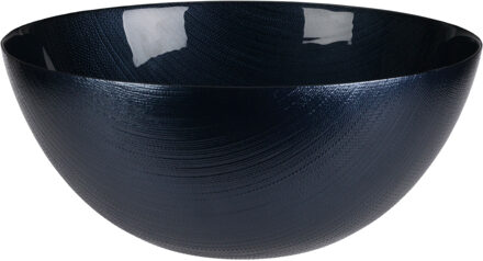 Excellent Houseware Serveerschaal/saladeschaal - donker blauw - glas - 28 x 12 cm - rond - decoratie schaal