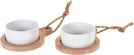 Excellent Houseware Serveerschaaltjes van porselein 2x op serveerplankjes 8 x 4 cm