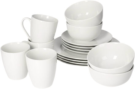 Excellent Houseware Servies set - 16-delig - wit - porselein - dinerservies - tafelservies - 4 personen