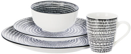 Excellent Houseware Servies set Dots - 16-delig - wit - porselein - dinerservies - tafelservies - 4 personen