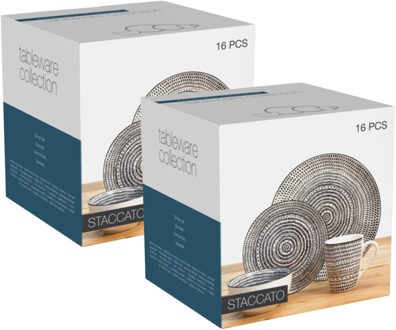 Excellent Houseware Servies set Dots - 32-delig - wit - porselein - dinerservies - tafelservies - 8 personen