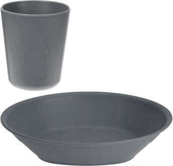 Excellent Houseware Serviesset 16-delig - kunststof - grijs - 8 personen - Campingborden