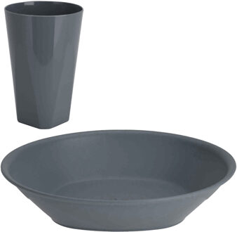 Excellent Houseware Serviesset 16-delig - kunststof - grijs - 8 personen - Campingborden