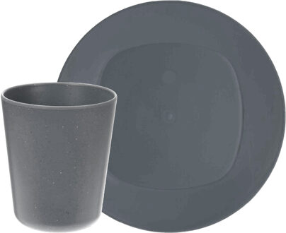 Excellent Houseware Serviesset 16-delig - kunststof - grijs - 8 personen - Campingborden