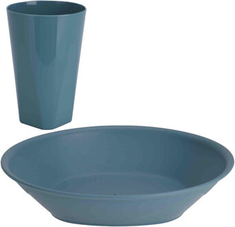 Excellent Houseware Serviesset 16-delig - kunststof - petrol - 8 personen - Campingborden