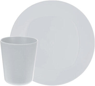 Excellent Houseware Serviesset 16-delig - kunststof - wit - 8 personen - Campingborden