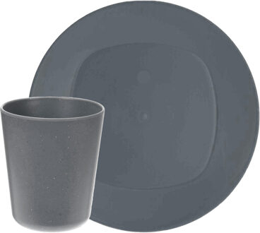 Excellent Houseware Serviesset 8-delig - kunststof - grijs - 4 personen - Campingborden