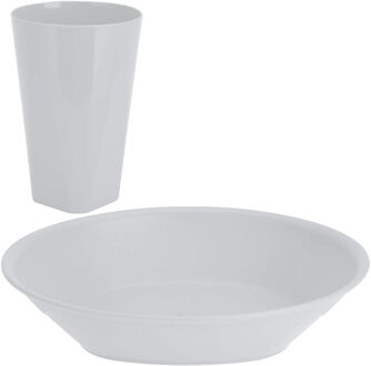 Excellent Houseware Serviesset 8-delig - kunststof - wit - 4 personen - Campingborden