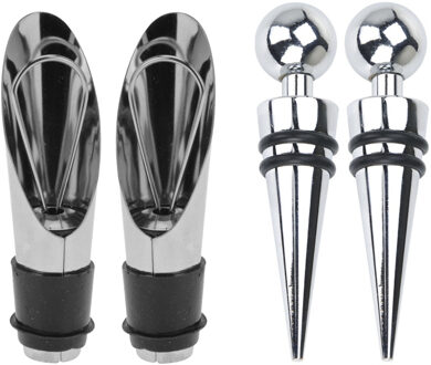 Excellent Houseware set 4x wijnflessen schenktuiten/afsluitdoppen RVS