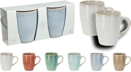 Excellent Houseware Set a 2 mokken aardewerk gres 340ml verschillende
