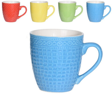 Excellent Houseware Set van 16x stuks luxe gekleurde stoneware bekers/koffiekopjes 240 ml