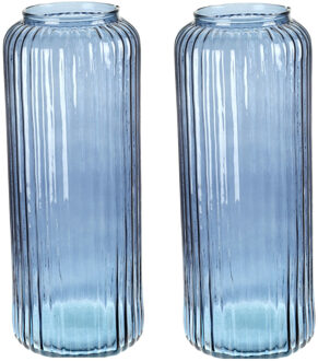 Excellent Houseware Set van 2x Excellent Houseware glazen vaas / bloemen vazen - blauw - 15 x 37 cm