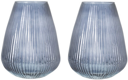 Excellent Houseware Set van 2x Excellent Houseware glazen vaas / bloemen vazen - blauw - 25 x 37 cm - Vazen